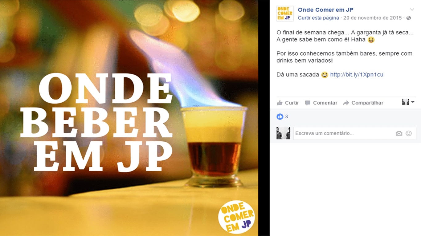 post no facebook falando sobre bares de João Pessoa